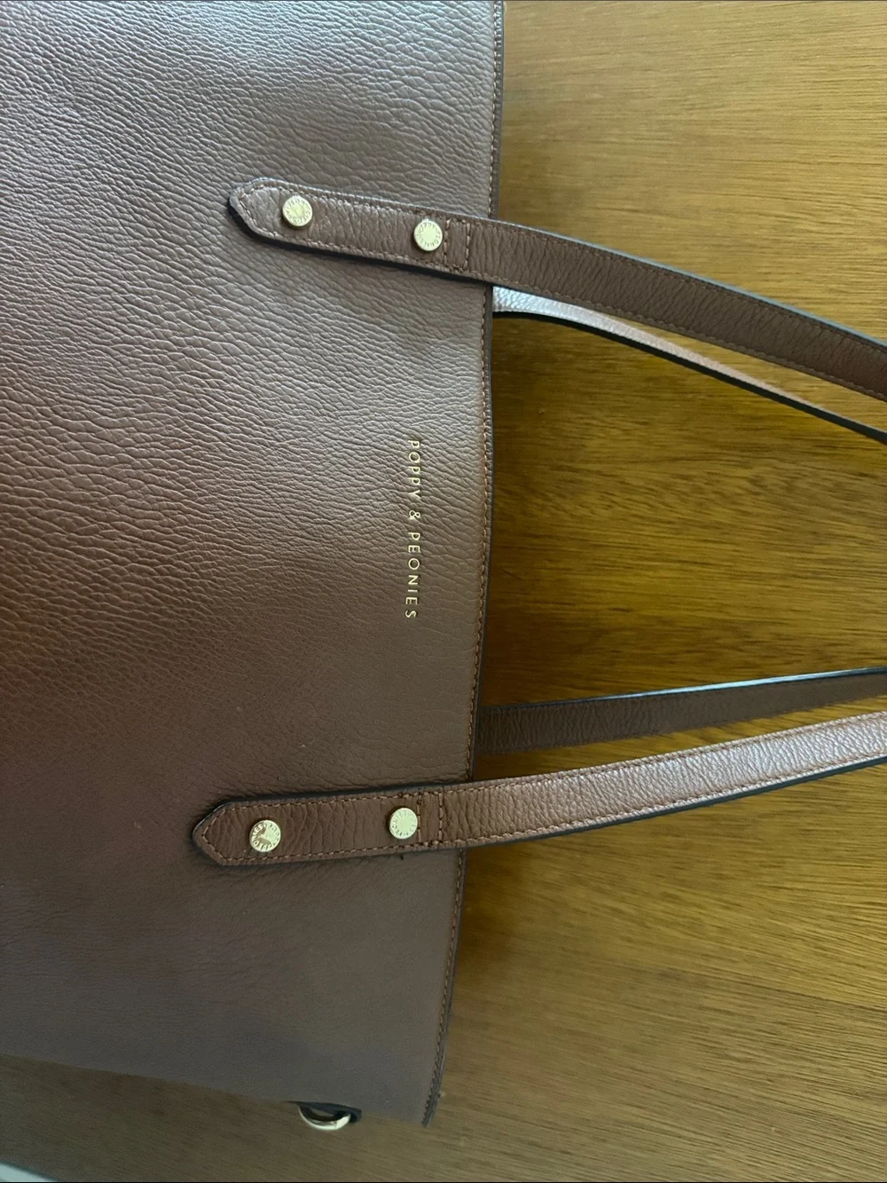 Poppy & Peonies Brown Pebbled Leather Tote